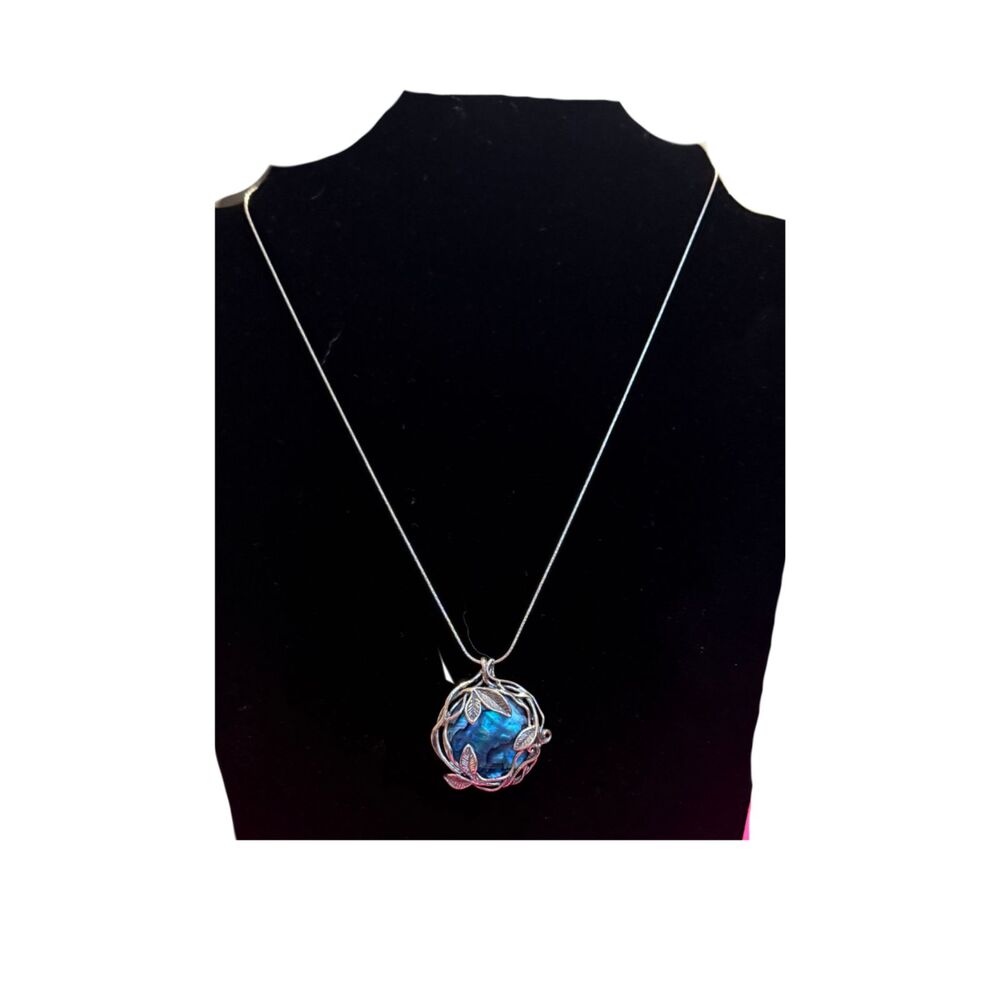 925 Sterling Silver Abalone Pendant Women's Necklace Nature Leaf Design